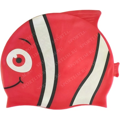 Шапочка для плавания детская силикон (красная Рыбка) B31573